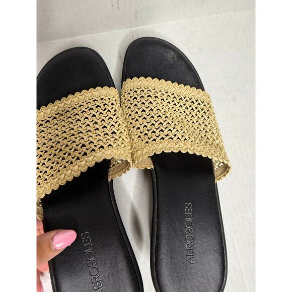 Aerosoles Bone Raffia Open Toe Wedge Comfort Trendy Sandals Size 8.5 - Picture 2 of 9